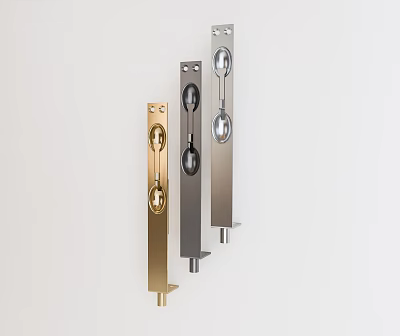 Three Different Colored Door Handles Gold Silver Dark Gray Vertically Arranged On White Background 3d model