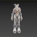 Fantasy Horned Mythical Creature With Brown Blue White Decorative Armor And Leather Clothing