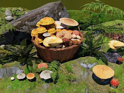 Mushroom wild mushroom mushroom bamboo basket mushroom bamboo basket 3d model