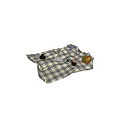 Garden Landscape With Picnic Setup Including Checkered Blanket Basket Fruits Book Camera And Phone