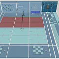 Residential Landscape Aerial View With Tennis Court Blue Leisure Area Paths Benches And Signs