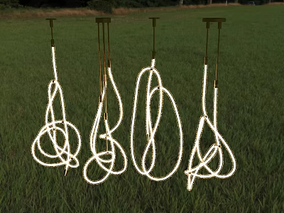 Four Modern Pendant Lights With White Spiral Rope Design On Green Grass 3d model