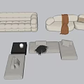 Modern Three Seater Sofa With Beige Cushions Modular Design And Blanket 3d model