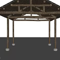 Rustic Wooden Pergola with Multiple Columns Sloped Roof Frame and Stone Bases