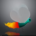 Vibrant Butterfly With Transparent Wings Red Green Body Large Eyes And Flame Like Tail