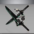 Modern Crossed Swords With Black Blades Green Luminous Accents And Decorative Hilts