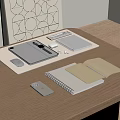 Desktop Decorative Ornament Set with Wooden Desk Transparent Pad Tablet Mouse Pen Notebooks and Phone