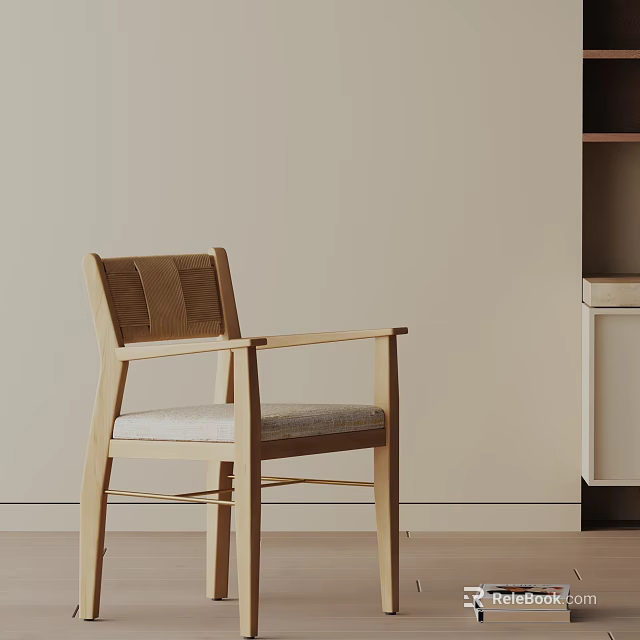 Modern Wooden Dining Chair With Armrest And Light Upholstered Seat In Interior 3d model 