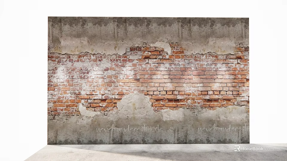 Vintage Industrial Backdrop Wall With Exposed Red Brick And Peeling Concrete Texture 3d model 