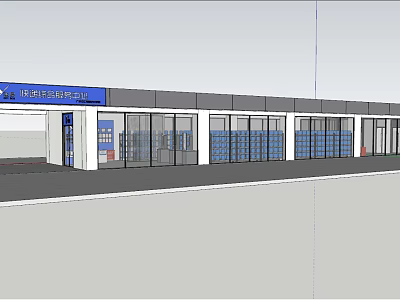 Rising Petroleum Modern Commercial Building Exterior With Glass Windows And Blue Signage 3d model