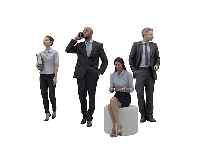 Group of People in Business Attire Holding Documents Talking on Phone Sitting and Standing 3d model