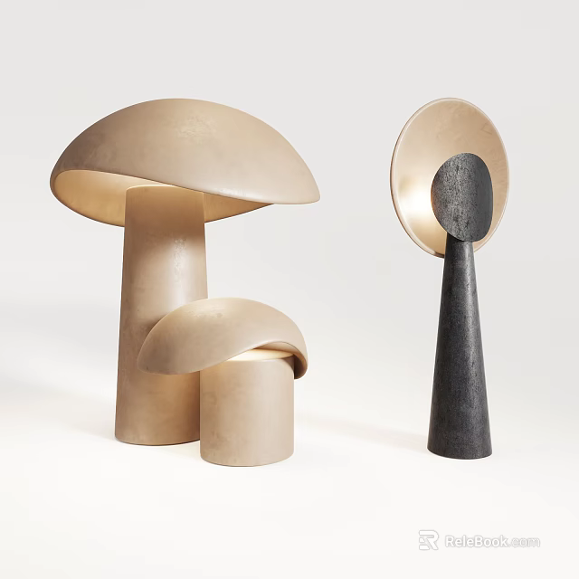 Modern Table Lamps With Mushroom And Minimalist Designs In Beige And Black 3d model 