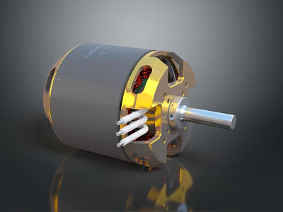 Electric Motor Mechanical Component With Metal Shaft Rotor And Copper Windings Structure 3d model