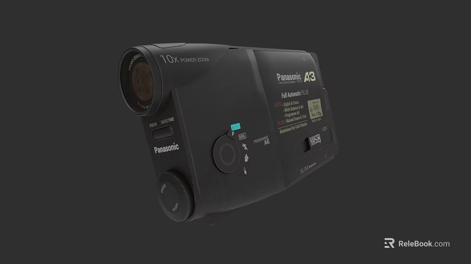 Panasonic A3 Digital Video Camera With Black Body Lens And Control Buttons 3d model 