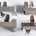 Modern Office Desk Designs With Ergonomic Chairs And Curved Shape Elements 3d model