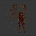 Female Character In Purple Pink Bodysuit With Brown Spiky Creature Wings Fantasy Style