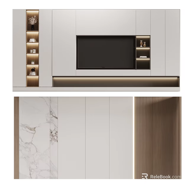 Modern TV Background Wall Design With Marble Panel And LED Lighting 3d model