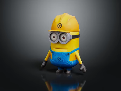 Cute Minion Character with Yellow Helmet Goggles and Blue Overalls as Fictional Creature 3d model