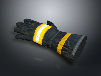 Black Household Glove With Yellow And White Stripes For Durable Daily Protection 3d model