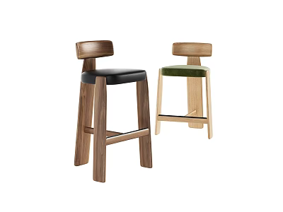 Modern Wooden Bar Stools With Black And Green Seats For Kitchen Island Use 3d model