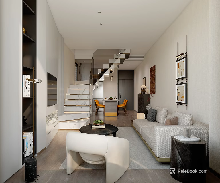 Modern Comfortable Fabric Sofa And Coffee Table Set For Bright Minimalist Loft Living Interior 3d model 
