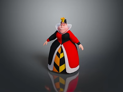 Cartoon Red Queen Character With Red And Black Outfit And Golden Crown 3d model