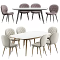 Modern Dining Sets With White Round And Oval Tables And Tufted Dark And Light Chairs 3d model