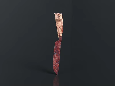 Decorative Handcrafted Knife With Patterned Red And Dark Blade And Ornate Carved Handle Design 3d model