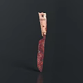 Decorative Handcrafted Knife With Patterned Red And Dark Blade And Ornate Carved Handle Design