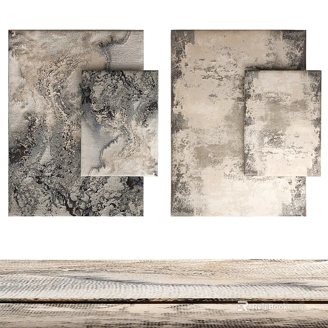 Multi Sized Square Rugs With Abstract Textures In Neutral Tones 3d model 