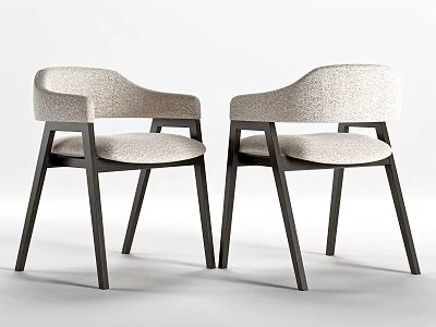 Elegant Modern Dining Table and Chairs Set with Beige Upholstered Armchairs Dark Wood Frames 3d model