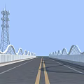 Modern Highway Bridge Over River With White Railings And Green Grass Area
