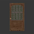 Vintage Wooden Door With Arched Stained Glass Panels And Classic Wooden Frame