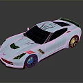 Blue Sports Car With Black Accents Red Stripes Shiny Exterior And Modern Design