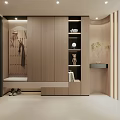 Modern Wooden Entryway Cabinet with Side Cabinet Open Shelves Decorations and Plants Lighting