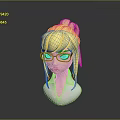 3D Female Character With Blonde Ponytail Black Glasses And Blue Eyes In White Collar