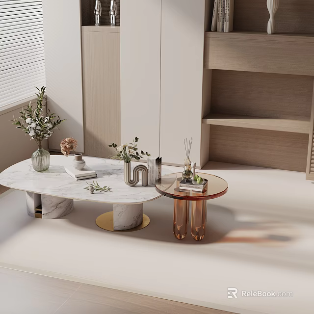 Elegant Modern Sofa and Coffee Table Set with Marble Glass Top and Gold Metal Legs 3d model 