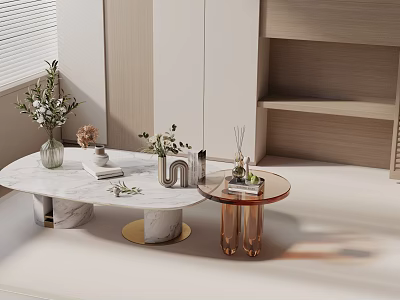 Elegant Modern Sofa and Coffee Table Set with Marble Glass Top and Gold Metal Legs 3d model