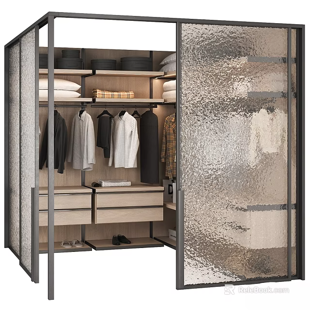 Modern Chest of Drawers With Glass Doors Hanging Clothes And Folded Storage Space 3d model 