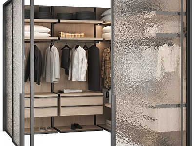 Modern Chest of Drawers With Glass Doors Hanging Clothes And Folded Storage Space 3d model