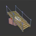 Simple Rustic Wooden Staircase With Handrail And Storage Box 3d model