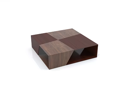 Modern Wooden Coffee Table With Geometric Panel Design And Square Shape 3d model