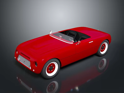 Red Classic Convertible Car With Open Top And White Wall Tires 3d model