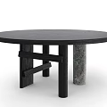 Modern Black Round Dining Table With Wooden Legs And Sturdy Marble Support