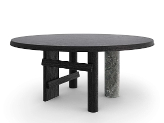 Cassina-Ji Dining Table Stone Solid Wood Round Table 3d model