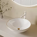 Modern Bathroom Countertop Sink With Gold Rim White Faucet And Glass Vase Branch