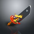 Creative Knife Weapon Design With Sharp Blade Orange Handle Noodles Tomato And Vegetables 3d model