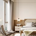 Elegant Modern Bedroom Interior Design With Wooden Bed Nightstands Rug Accent Chair And Wall Art