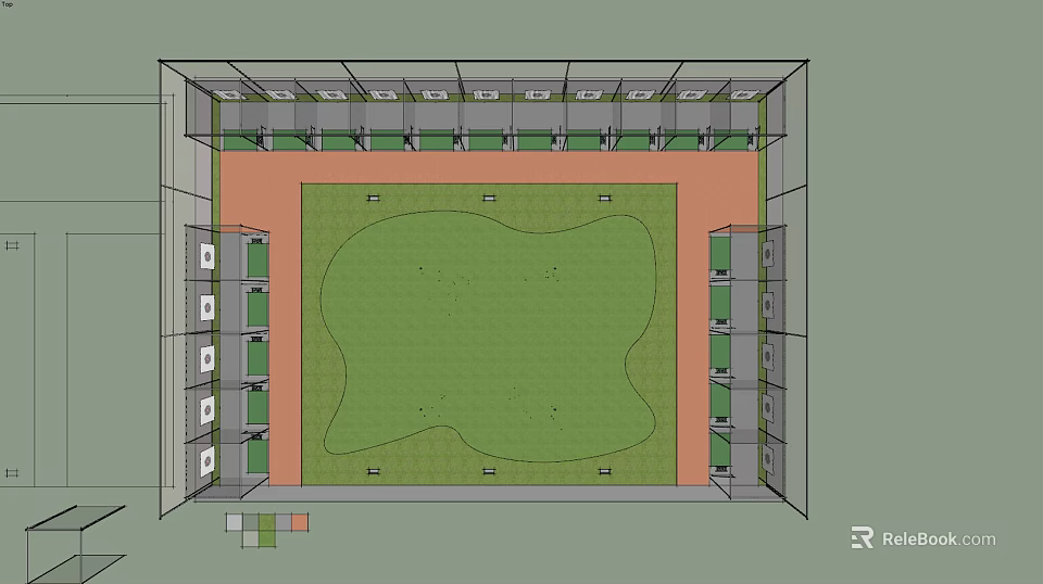 Sports Stadium Floor Plan With Green Lawn And Surrounding Stands Structure 3d model 