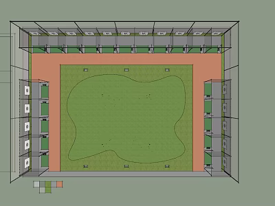 Sports Stadium Floor Plan With Green Lawn And Surrounding Stands Structure 3d model